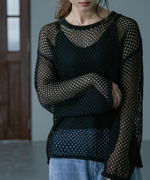 SOERTE ルーズコットンリネンメッシュニット　サイズ1 loose cotton linen mesh knit/ルーズコットンリネンメッシュ