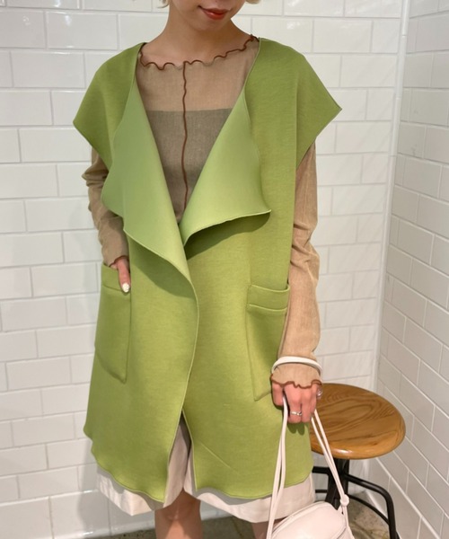 CIAOPANIC（チャオパニック）の「カットポンチジレ（ベスト・レディース・ライトグレー/ブラック/グリーン・FREE）」の6枚目の写真