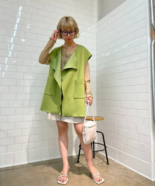 CIAOPANIC（チャオパニック）の「カットポンチジレ（ベスト・レディース・ライトグレー/ブラック/グリーン・FREE）」の4枚目の写真