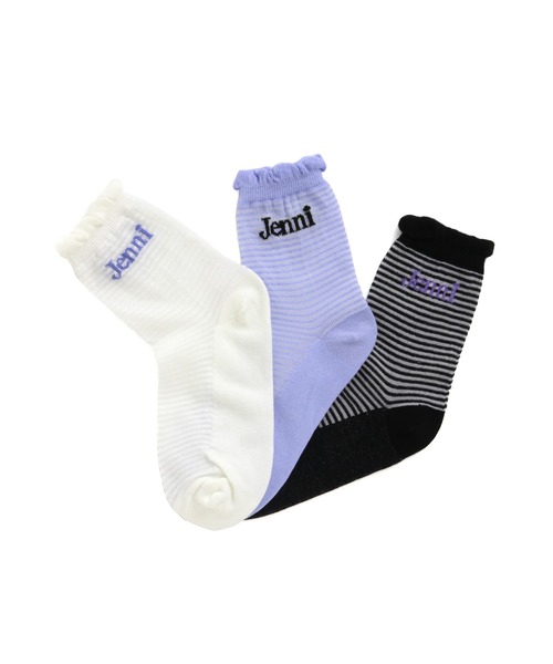 JENNI love（ジェニィラブ）の「ボーダーシースルークルーソックス（ソックス/靴下・キッズ・ブラック/オフホワイト/ラベンダー・19-21cm/22-24cm）」の5枚目の写真