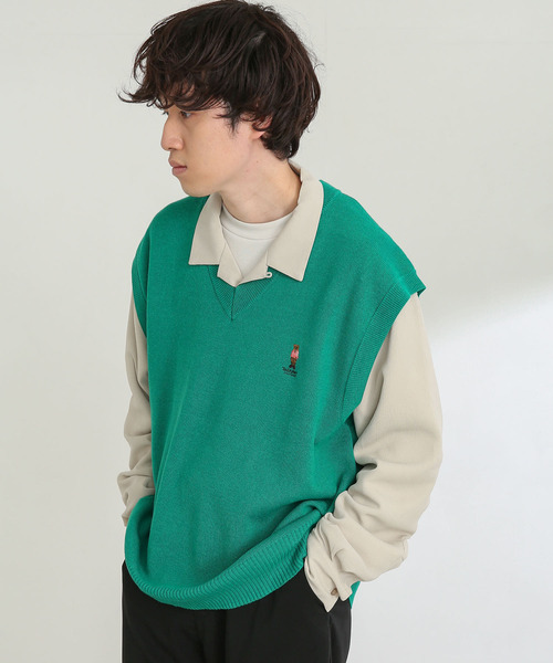 SENSE OF PLACE by URBAN RESEARCH(センスオブプレイスバイアーバンリサーチ)の「『別注』『ユニセックス』TeddyBear×SENSE OF PLACE テディベアVネックベスト(ニット/セーター・メンズ・ブラック/グリーン/ライトベージュ・LARGE/MEDIUM)」の6枚目の写真