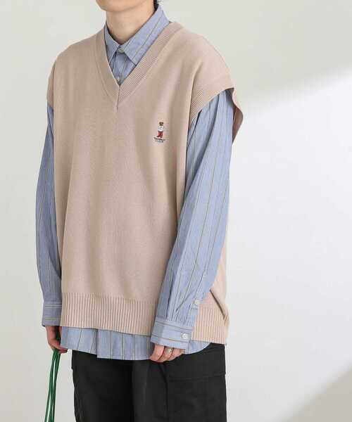 SENSE OF PLACE by URBAN RESEARCH(センスオブプレイスバイアーバンリサーチ)の「『別注』『ユニセックス』TeddyBear×SENSE OF PLACE テディベアVネックベスト(ニット/セーター・メンズ・ブラック/グリーン/ライトベージュ・LARGE/MEDIUM)」の16枚目の写真