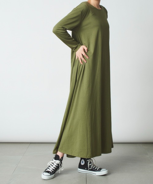 MAISON BREEZE(メゾンブリーズ)の「【MAISON BREEZE】リラックスカットソーワンピース SCCH70(ワンピース・レディース・グレー/グリーン/ブラウン/ネイビー/ベージュ/ブラック・4/3)」の9枚目の写真