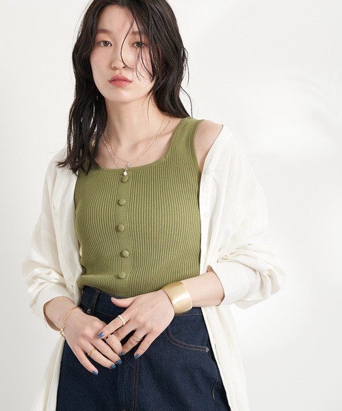 earth music&ecology（アースミュージックアンドエコロジー）の「リサイクルポリエステルブレンド2wayタンクトップ（タンクトップ・レディース・ブラック/カーキ/アイボリー/グレイッシュベージュ・S/M）」の4枚目の写真