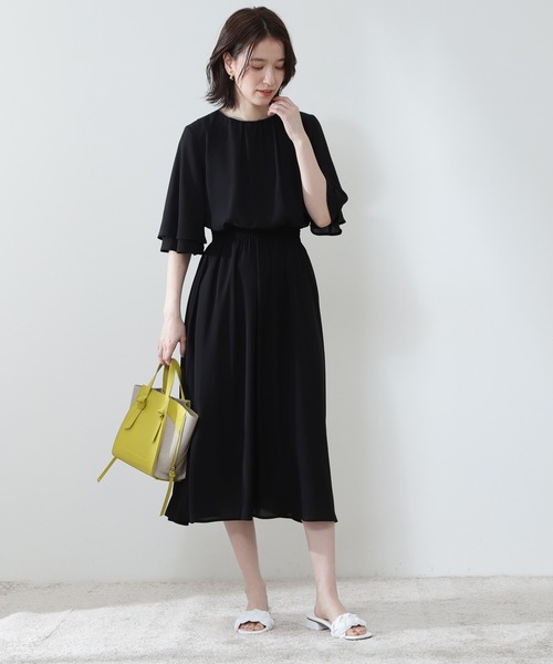 N.（N. Natural Beauty Basic）（エヌエヌナチュラルビューティーベーシック）の「◆ウエストシャーリングフレアワンピース（ワンピース・レディース・ブラック/ブルー/グリーン/モカ・MEDIUM）」の5枚目の写真