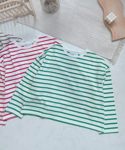 AS KNOW AS plus（アズノゥアズプラス）の「●シンプルボーダーロンＴ（Tシャツ/カットソー・レディース・オフホワイト/ホワイト×グリーン/ホワイト×ピンク/ネイビー×ホワイト/ホワイト×ブラウン/ホワイト×ブラック・FREE）」の20枚目の写真