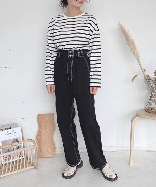 AS KNOW AS plus（アズノゥアズプラス）の「●シンプルボーダーロンＴ（Tシャツ/カットソー・レディース・オフホワイト/ホワイト×グリーン/ホワイト×ピンク/ネイビー×ホワイト/ホワイト×ブラウン/ホワイト×ブラック・FREE）」の15枚目の写真