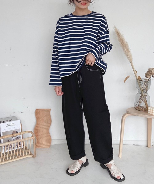 AS KNOW AS plus（アズノゥアズプラス）の「●シンプルボーダーロンＴ（Tシャツ/カットソー・レディース・オフホワイト/ホワイト×グリーン/ホワイト×ピンク/ネイビー×ホワイト/ホワイト×ブラウン/ホワイト×ブラック・FREE）」の17枚目の写真