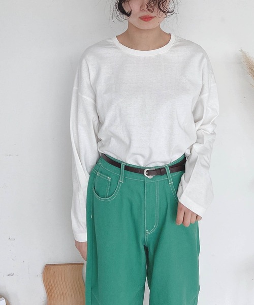 AS KNOW AS plus（アズノゥアズプラス）の「●シンプルボーダーロンＴ（Tシャツ/カットソー・レディース・オフホワイト/ホワイト×グリーン/ホワイト×ピンク/ネイビー×ホワイト/ホワイト×ブラウン/ホワイト×ブラック・FREE）」の18枚目の写真