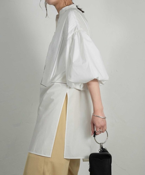 Amiur(エミレ)の「front pleats puff sleeve blouse(シャツ/ブラウス・レディース・ホワイト/ブラック・FREE)」の4枚目の写真