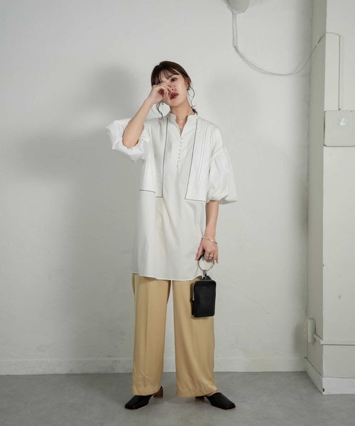 Amiur(エミレ)の「front pleats puff sleeve blouse(シャツ/ブラウス・レディース・ホワイト/ブラック・FREE)」の8枚目の写真