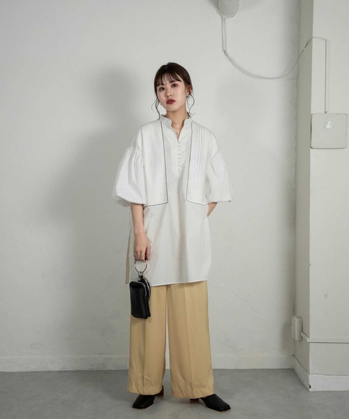 Amiur(エミレ)の「front pleats puff sleeve blouse(シャツ/ブラウス・レディース・ホワイト/ブラック・FREE)」の9枚目の写真