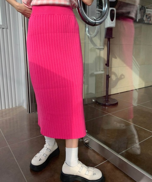 lala Born（ララボーン）の「ライトニットカラースカート（スカート・レディース・ブラック/ピンク/イエロー/オレンジ/ミント・FREE）」の4枚目の写真