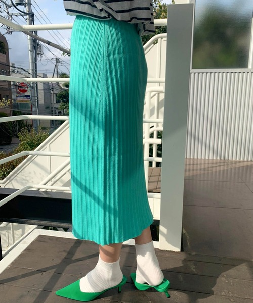 lala Born（ララボーン）の「ライトニットカラースカート（スカート・レディース・ブラック/ピンク/イエロー/オレンジ/ミント・FREE）」の7枚目の写真