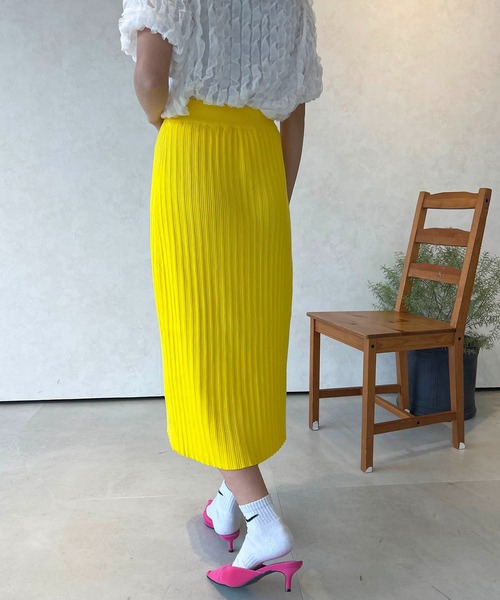 lala Born（ララボーン）の「ライトニットカラースカート（スカート・レディース・ブラック/ピンク/イエロー/オレンジ/ミント・FREE）」の12枚目の写真