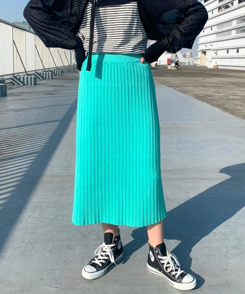 lala Born（ララボーン）の「ライトニットカラースカート（スカート・レディース・ブラック/ピンク/イエロー/オレンジ/ミント・FREE）」の9枚目の写真