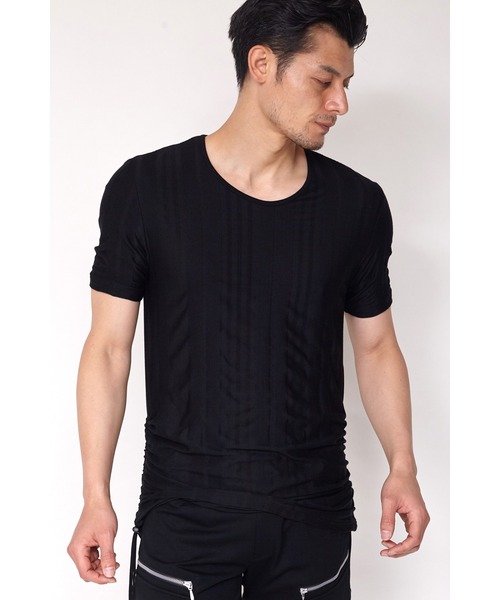 TORNADO MART（トルネードマート）の「TORNADO MART∴ランダムストライプドロスト半袖カットソー（Tシャツ/カットソー・メンズ・アイボリー/ブラック・L/LL/M）」の2枚目の写真