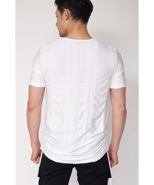 TORNADO MART（トルネードマート）の「TORNADO MART∴ランダムストライプドロスト半袖カットソー（Tシャツ/カットソー・メンズ・アイボリー/ブラック・L/LL/M）」の8枚目の写真