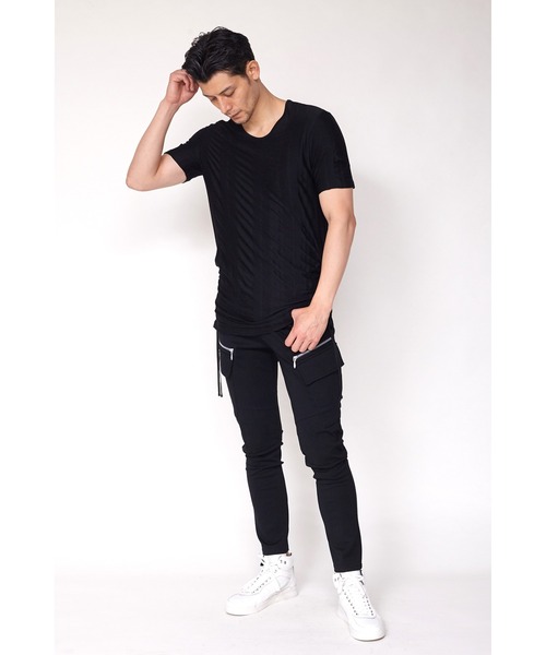 TORNADO MART（トルネードマート）の「TORNADO MART∴ランダムストライプドロスト半袖カットソー（Tシャツ/カットソー・メンズ・アイボリー/ブラック・L/LL/M）」の5枚目の写真