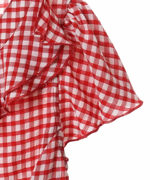 GodPiva】フリルブラウス レッド 赤・黒チェック Sサイズ GODPIVA