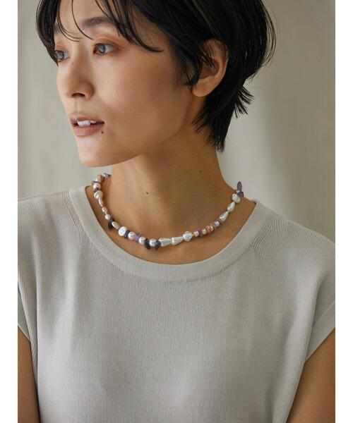 AMERICAN HOLIC（アメリカンホリック）の「天然石×変形パールMIXネックレス（ネックレス・レディース・ホワイト/ピンク・FREE）」の5枚目の写真