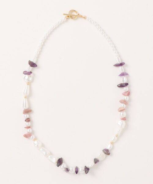 AMERICAN HOLIC（アメリカンホリック）の「天然石×変形パールMIXネックレス（ネックレス・レディース・ホワイト/ピンク・FREE）」の4枚目の写真