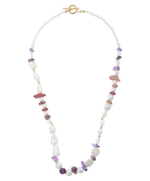 AMERICAN HOLIC（アメリカンホリック）の「天然石×変形パールMIXネックレス（ネックレス・レディース・ホワイト/ピンク・FREE）」の9枚目の写真