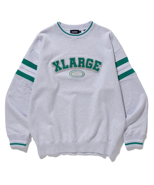 XLARGE クルーネックスウェット ストライプスリーブ チームロゴ XLARGE（エクストララージ）の「STRIPED SLEEVE TEAM LOGO