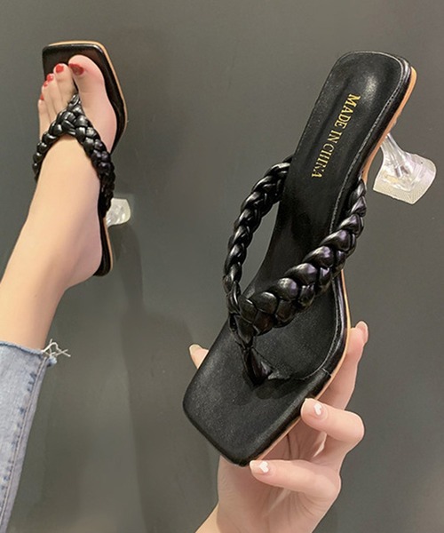 STYLEBLOCK(スタイルブロック)の「クリアヒール編み込みベルトサンダル(サンダル・レディース・ブラック/ベージュ・39/38/37)」の2枚目の写真