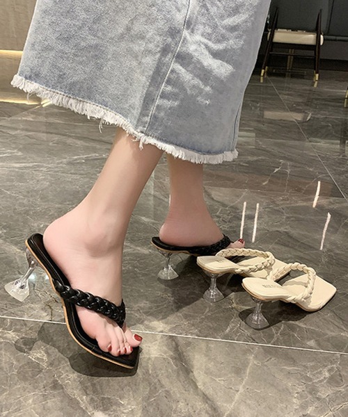STYLEBLOCK(スタイルブロック)の「クリアヒール編み込みベルトサンダル(サンダル・レディース・ブラック/ベージュ・39/38/37)」の5枚目の写真