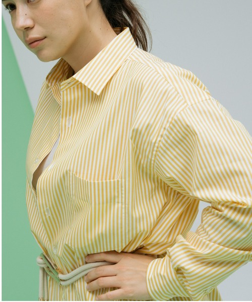BRICK & SONS（ブリックアンドサンズ）の「リラックスバックプリーツシャツ＜イエローストライプ＞（シャツ/ブラウス・メンズ・イエロー・LL/S/M/L）」の4枚目の写真