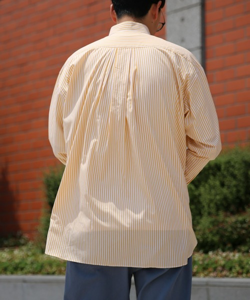 BRICK & SONS（ブリックアンドサンズ）の「リラックスバックプリーツシャツ＜イエローストライプ＞（シャツ/ブラウス・メンズ・イエロー・LL/S/M/L）」の6枚目の写真