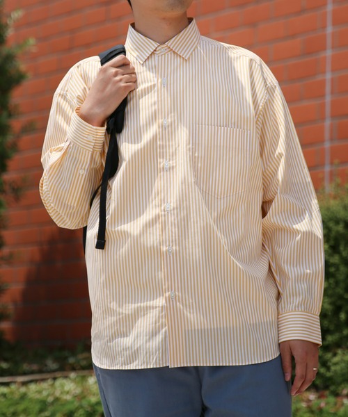 BRICK & SONS（ブリックアンドサンズ）の「リラックスバックプリーツシャツ＜イエローストライプ＞（シャツ/ブラウス・メンズ・イエロー・LL/S/M/L）」の5枚目の写真