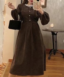 衿レースコーデュロイワンピース