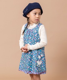 KP | mimiちゃんアップリケの小花柄と先染めチェックのリバーシブルジャンパースカート(100～130)(ジャンパースカート)