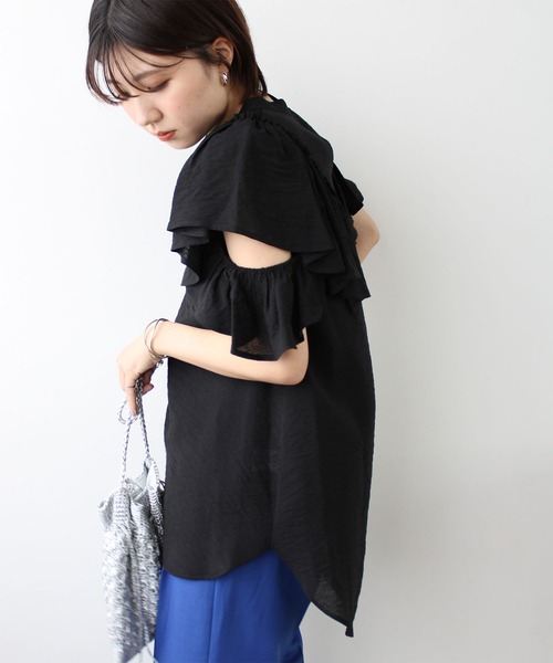 GeeRA(ジーラ)の「ワッシャー素材袖フリルブラウス(シャツ/ブラウス・レディース・ブラック/オレンジ・MEDIUM)」の7枚目の写真