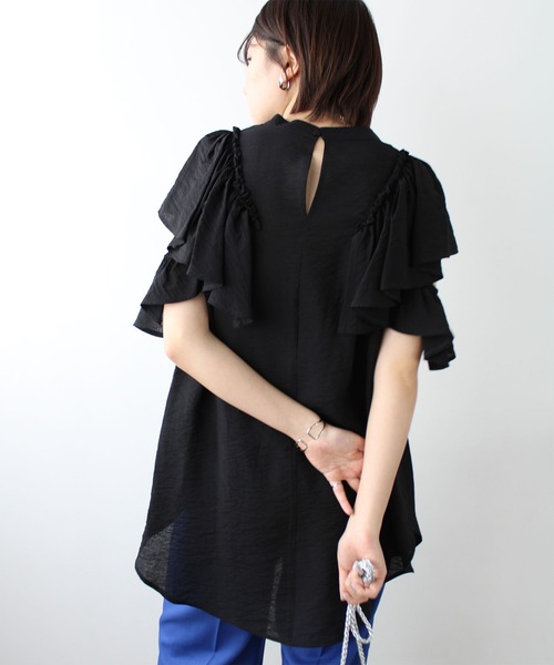 GeeRA(ジーラ)の「ワッシャー素材袖フリルブラウス(シャツ/ブラウス・レディース・ブラック/オレンジ・MEDIUM)」の15枚目の写真