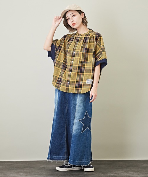 CUBE SUGAR(キューブシュガー)の「チェック柄半袖バンドカラーバルーンシャツ(シャツ/ブラウス・レディース・マルチ/ピンク/ライム/グレー/ベージュ・M)」の22枚目の写真