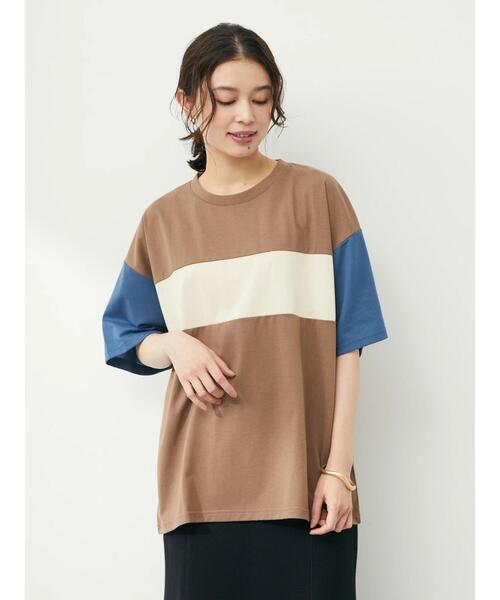 Green Parks(グリーンパークス)の「・novem9 カラーブロックTシャツ(Tシャツ/カットソー・レディース・チャコールグレー/ベージュ/モカ・FREE)」の8枚目の写真
