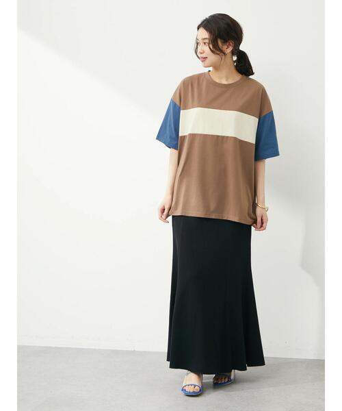 Green Parks(グリーンパークス)の「・novem9 カラーブロックTシャツ(Tシャツ/カットソー・レディース・チャコールグレー/ベージュ/モカ・FREE)」の4枚目の写真