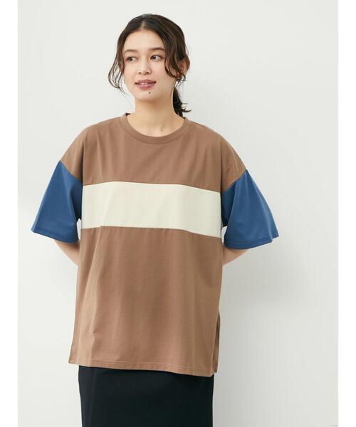 Green Parks(グリーンパークス)の「・novem9 カラーブロックTシャツ(Tシャツ/カットソー・レディース・チャコールグレー/ベージュ/モカ・FREE)」の7枚目の写真