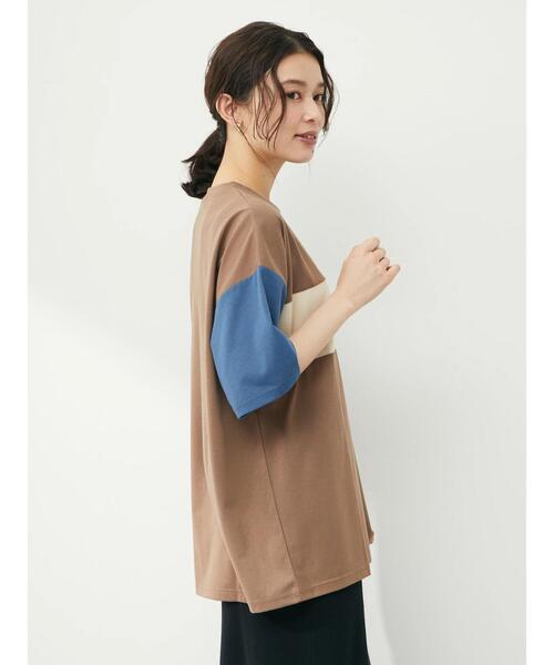 Green Parks(グリーンパークス)の「・novem9 カラーブロックTシャツ(Tシャツ/カットソー・レディース・チャコールグレー/ベージュ/モカ・FREE)」の9枚目の写真