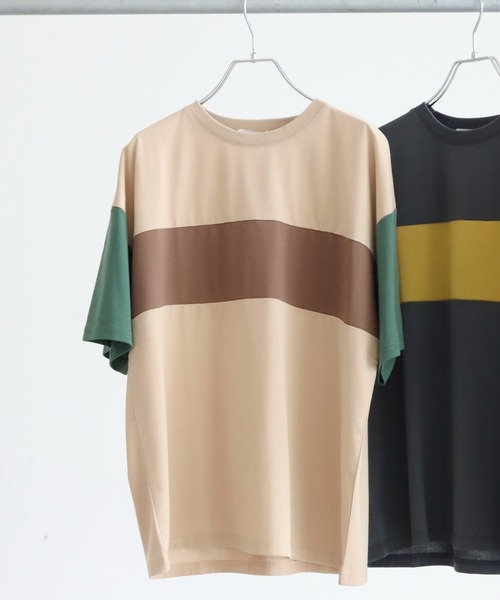 Green Parks(グリーンパークス)の「・novem9 カラーブロックTシャツ(Tシャツ/カットソー・レディース・チャコールグレー/ベージュ/モカ・FREE)」の1枚目の写真