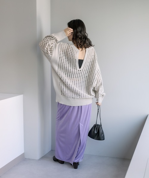 mystic(ミスティック)の「スキッパーメッシュニット(ニット/セーター・レディース・グレー/オフホワイト/ブルー・FREE)」の14枚目の写真