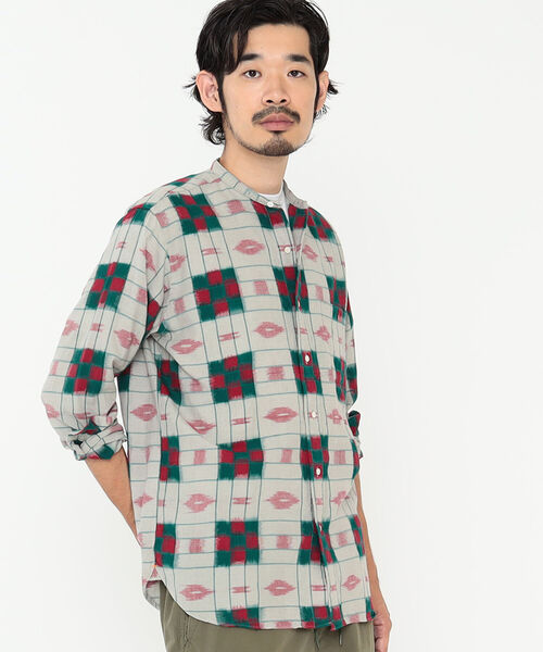 BEAMS PLUS(ビームスプラス)の「BEAMS PLUS / 絣チェック バンドカラーシャツ クラシックフィット(シャツ/ブラウス・メンズ・ライトブラウン/グレー・XL/M/L/S)」の5枚目の写真