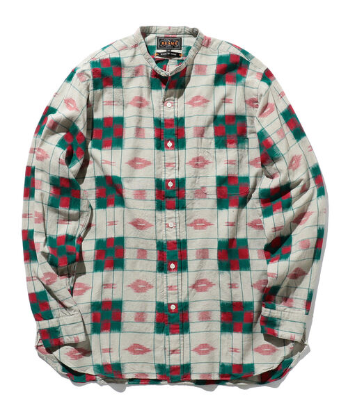 BEAMS PLUS(ビームスプラス)の「BEAMS PLUS / 絣チェック バンドカラーシャツ クラシックフィット(シャツ/ブラウス・メンズ・ライトブラウン/グレー・XL/M/L/S)」の7枚目の写真