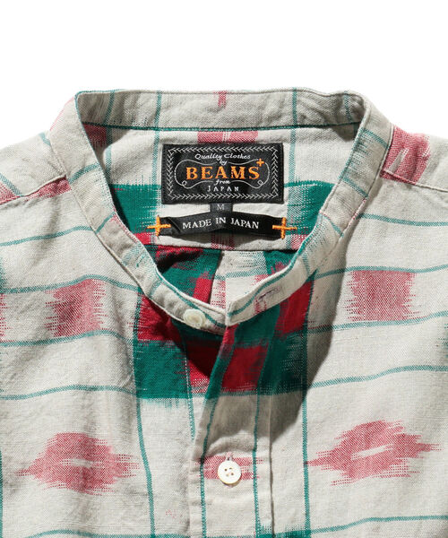 BEAMS PLUS(ビームスプラス)の「BEAMS PLUS / 絣チェック バンドカラーシャツ クラシックフィット(シャツ/ブラウス・メンズ・ライトブラウン/グレー・XL/M/L/S)」の9枚目の写真