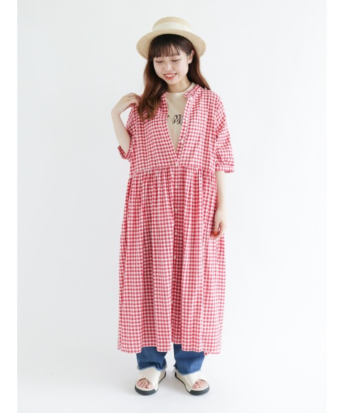 Samansa Mos2（サマンサ モスモス）の「スラブ天竺ロゴTシャツ（Tシャツ/カットソー・レディース・ベージュ/ブラウン/ピンク/キナリ・ﾌﾘ-）」の5枚目の写真