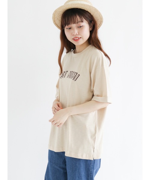 Samansa Mos2（サマンサ モスモス）の「スラブ天竺ロゴTシャツ（Tシャツ/カットソー・レディース・ベージュ/ブラウン/ピンク/キナリ・ﾌﾘ-）」の6枚目の写真