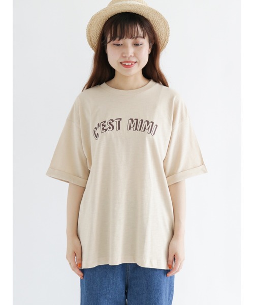 Samansa Mos2（サマンサ モスモス）の「スラブ天竺ロゴTシャツ（Tシャツ/カットソー・レディース・ベージュ/ブラウン/ピンク/キナリ・ﾌﾘ-）」の7枚目の写真